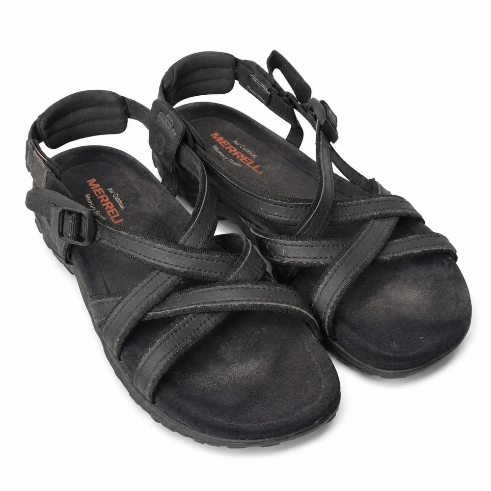 Merrell Terran Lattice II Sandals Women 5 Black Strappy Air Cushion Gorpcore Hik
